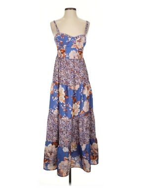 Band Of Gypsies Sweetheart Neckline Mixed Floral Prints Tiered Maxi Dress• Small